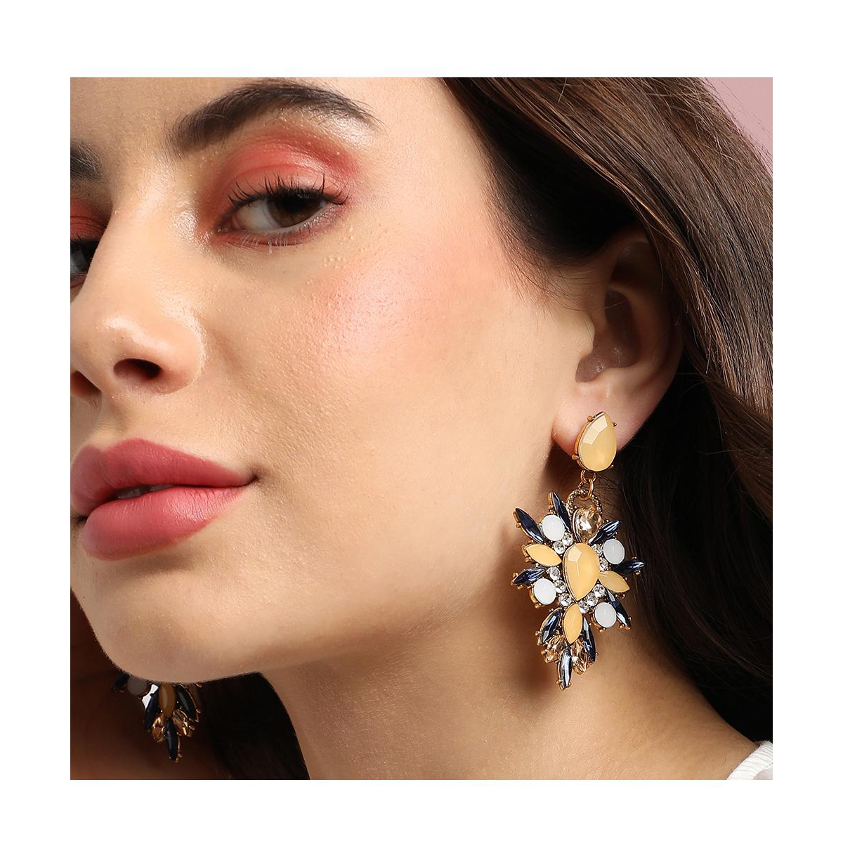 Sohi Crystal Drop Earrings In Yellow