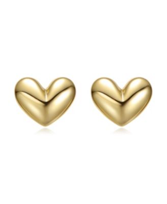 Minimalist Heart Stud Earrings in White Gold Plated, 14K Gold Plated, or 18K Rose Gold Plated