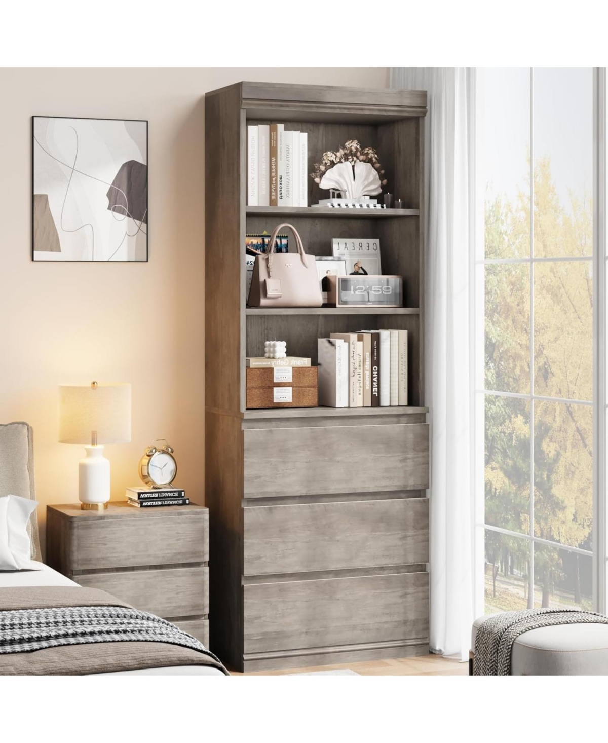gaomon Bookcase with Drawers 70.27 Inches Tall Bookshelf Farmhouse Bookcases
