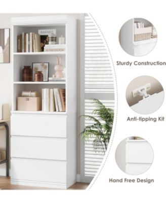 Bookcase with Drawers 70.27 Inches Tall Bookshelf Farmhouse Bookcases