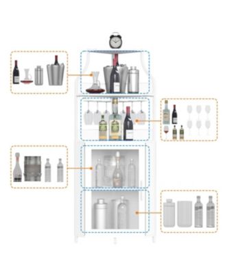Corner Wine Bar Rack Cabinet with Detachable Wine Rack, Home Bar Cabinet with Barn Door and Adjustable Shelf, Wine Bar Cabinet and Buffet Cabinet with Mesh Door