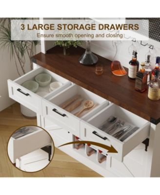 Modern Wine Bar Cabinets with Storage,68" Buffet Hutch Cabinet with Wine Glass Rack&Sliding Barn Door,Large Coffee Bar Sideboard Cabinet for Living Room/Farmhouse/Kitchen