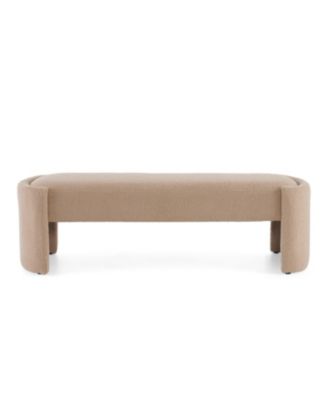 Elegant Long Ottoman Bench, Beige Linen Upholstery with Wooden Frame-The Pop Home