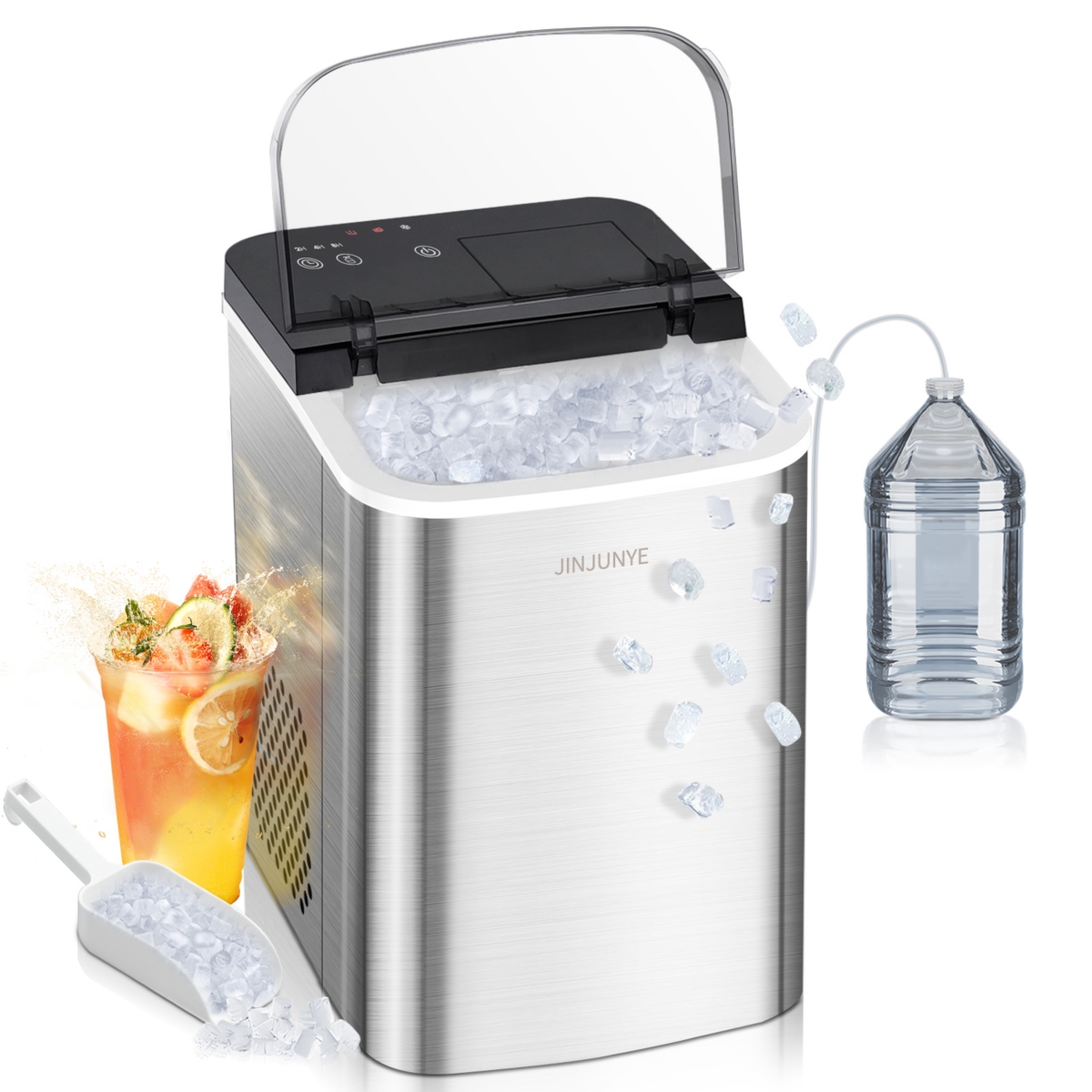 Nugget Ice Maker Countertop, 40LBS/Day, Timer, 2 Way Add Water - Grey