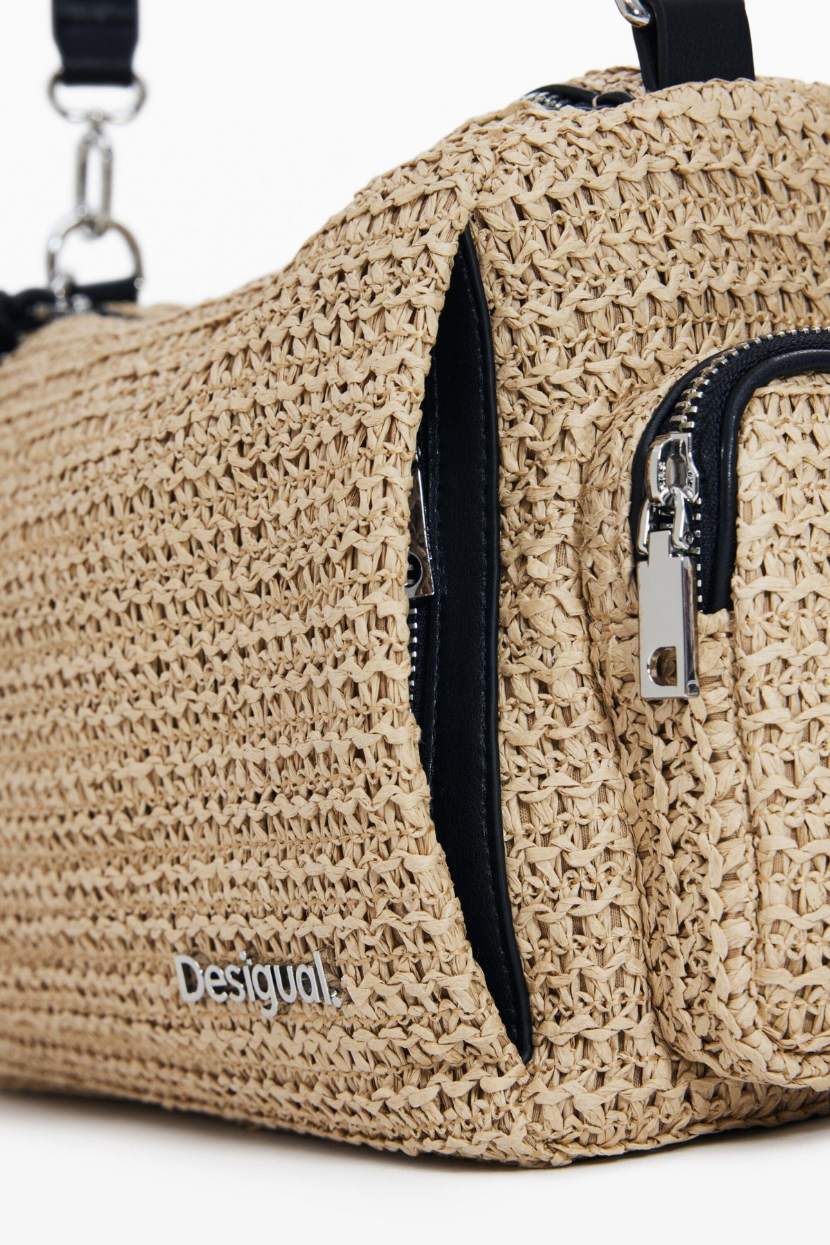 Desigual Small Raffia Bag In Dark Beige
