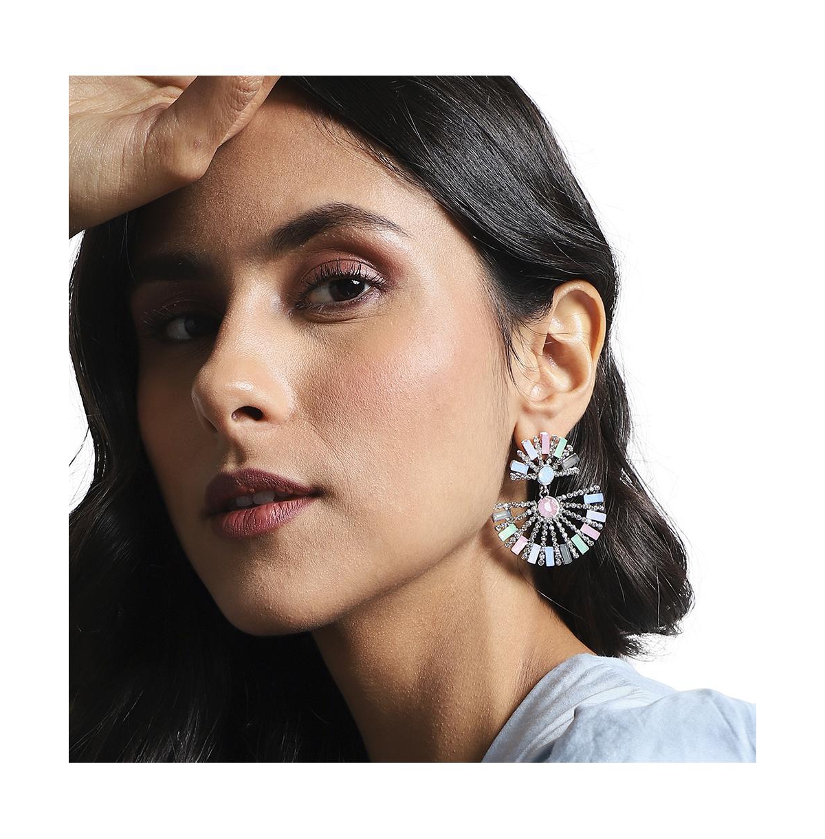 Sohi Half Circular Drop Earrings In Silver