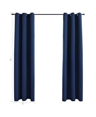 Blackout Curtains with Rings 2 pcs Navy Blue 37"x84" Fabric