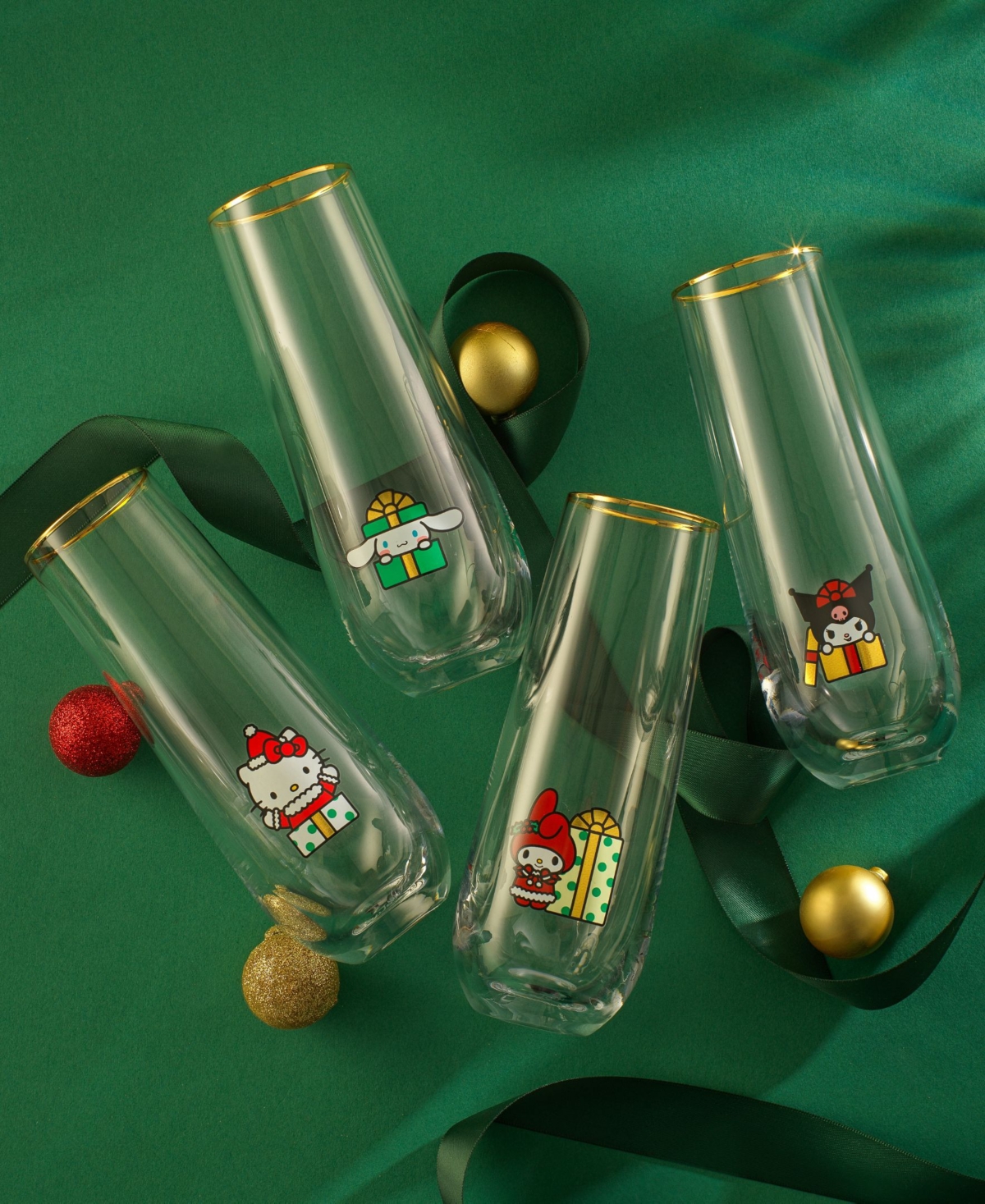 Joyjolt Hello Kitty And Friends Holiday Stemless Flutes, Set Of 4 In Multi
