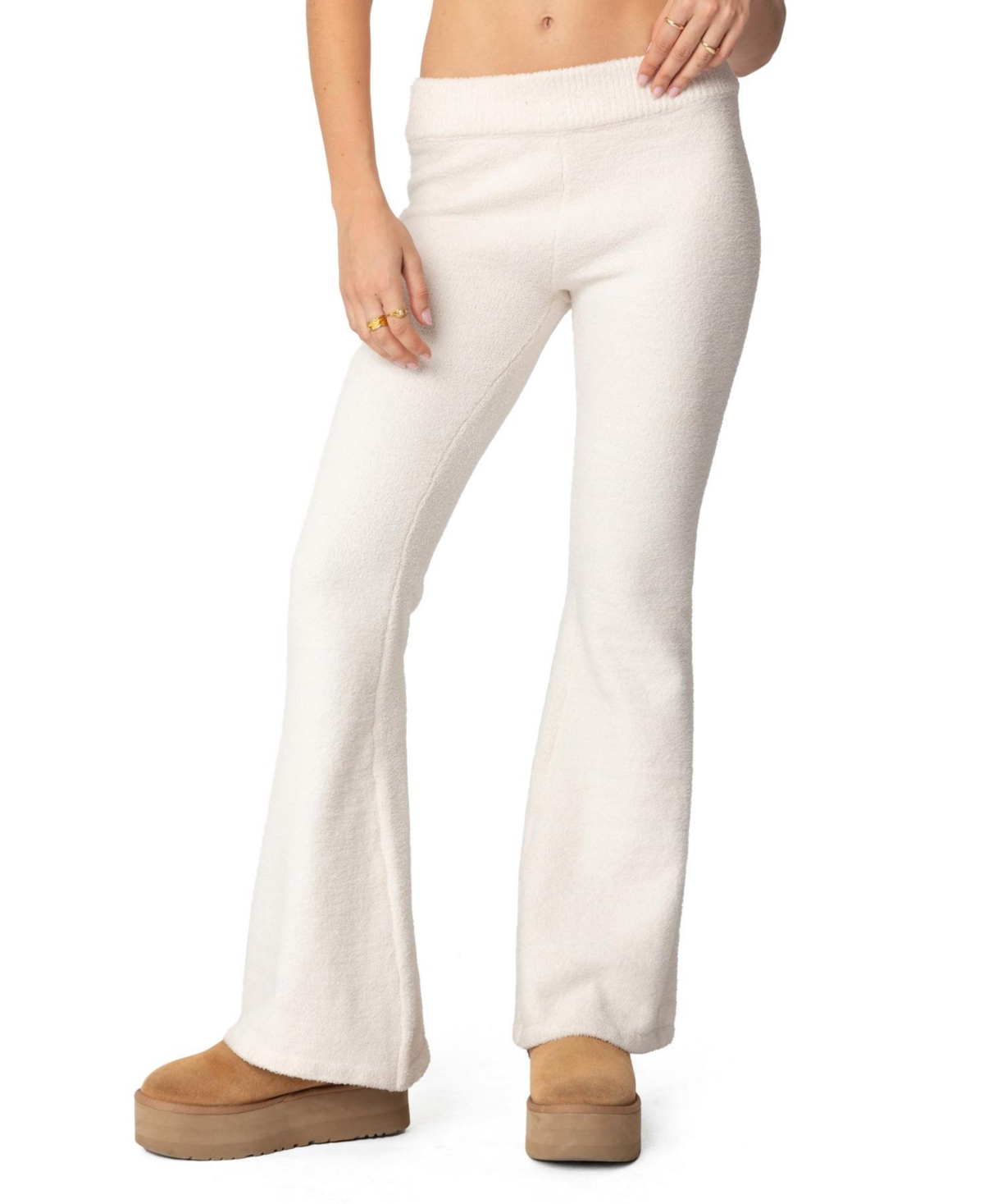 Womens Plush Flared Pants - Cream