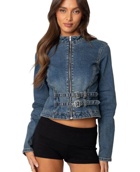 Женские куртки Edikted Double Buckle Denim Jacket