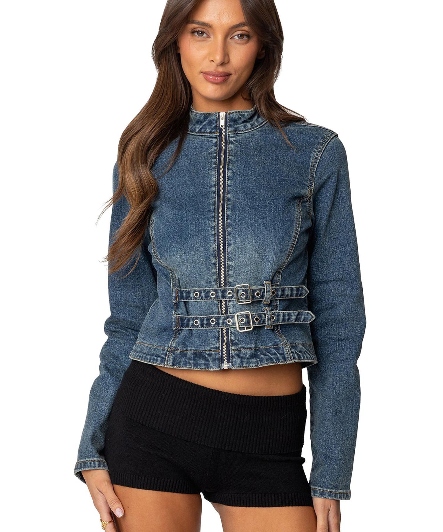 Women's Double Buckle Denim Jacket