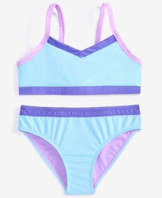 Breaking Waves - Big Girls 2-Pc. Colorblocked Mid-Rise Swimsuit