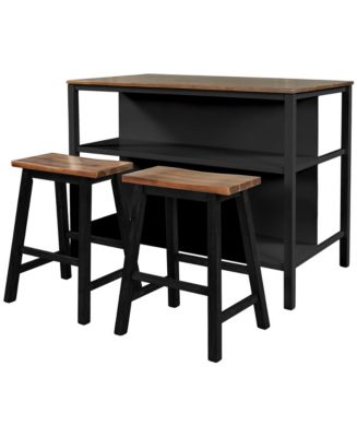Rustic Solid Wood 45" Stationary Kitchen Island,Rubber Wood Butcher Block Dining Table Prep Table With 2 Open Shelves - Bed Bath & Beyond - 42001392