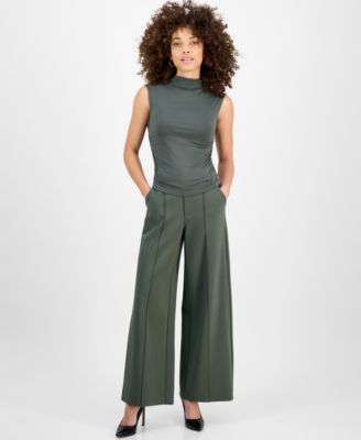 Bar III Side-Ruched Mock-Neck Sleeveless Top, Created for