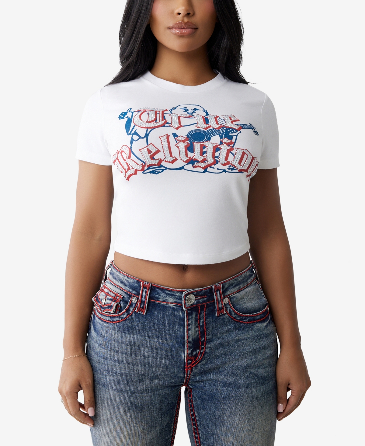 Shop True Religion Women's Buddha Baby Short Sleeve T-shirt In Optic Whit