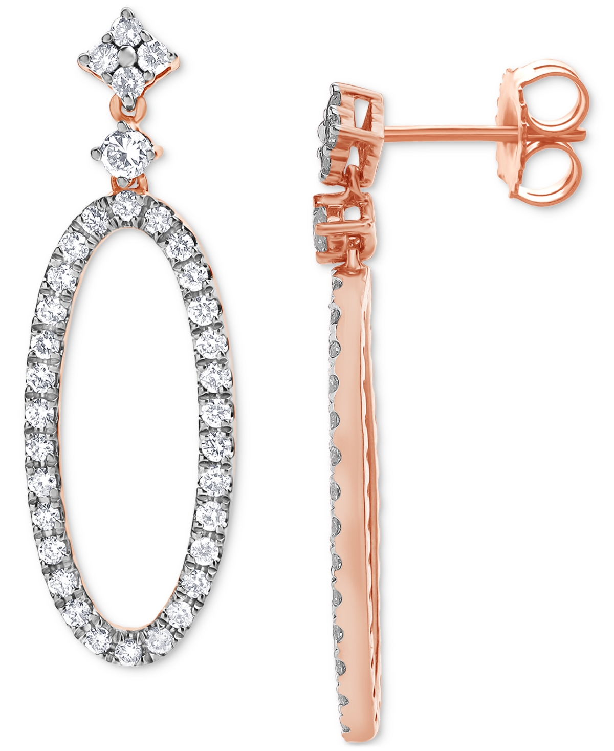 Macy's Diamond Open Oval Hoop Drop Earrings (5/8 Ct. T.w.) In 14k Rose Gold In Rose Gold