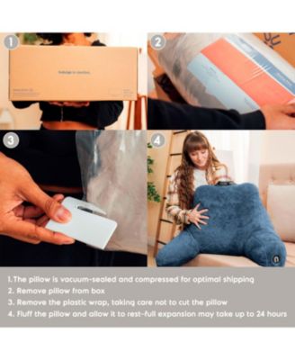 Faux Fur Supportive Backrest Reading Pillow for Adults & Kids - Blue