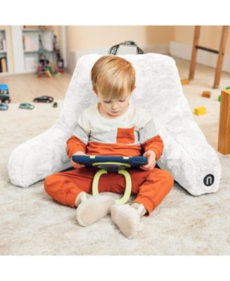 Faux Fur Supportive Backrest Reading Pillow for Adults & Kids - Blue