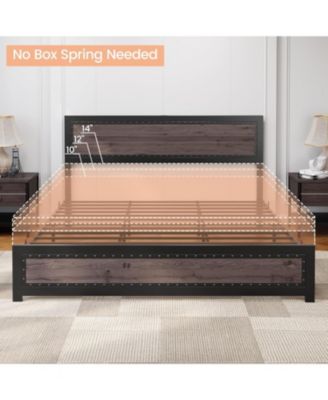 Queen Size Bed Frame with Headboard, Industrial Platform Bed Frame with Charging Station, No Box Spring Required, Easy to Assemble, Wooden Mattress Base