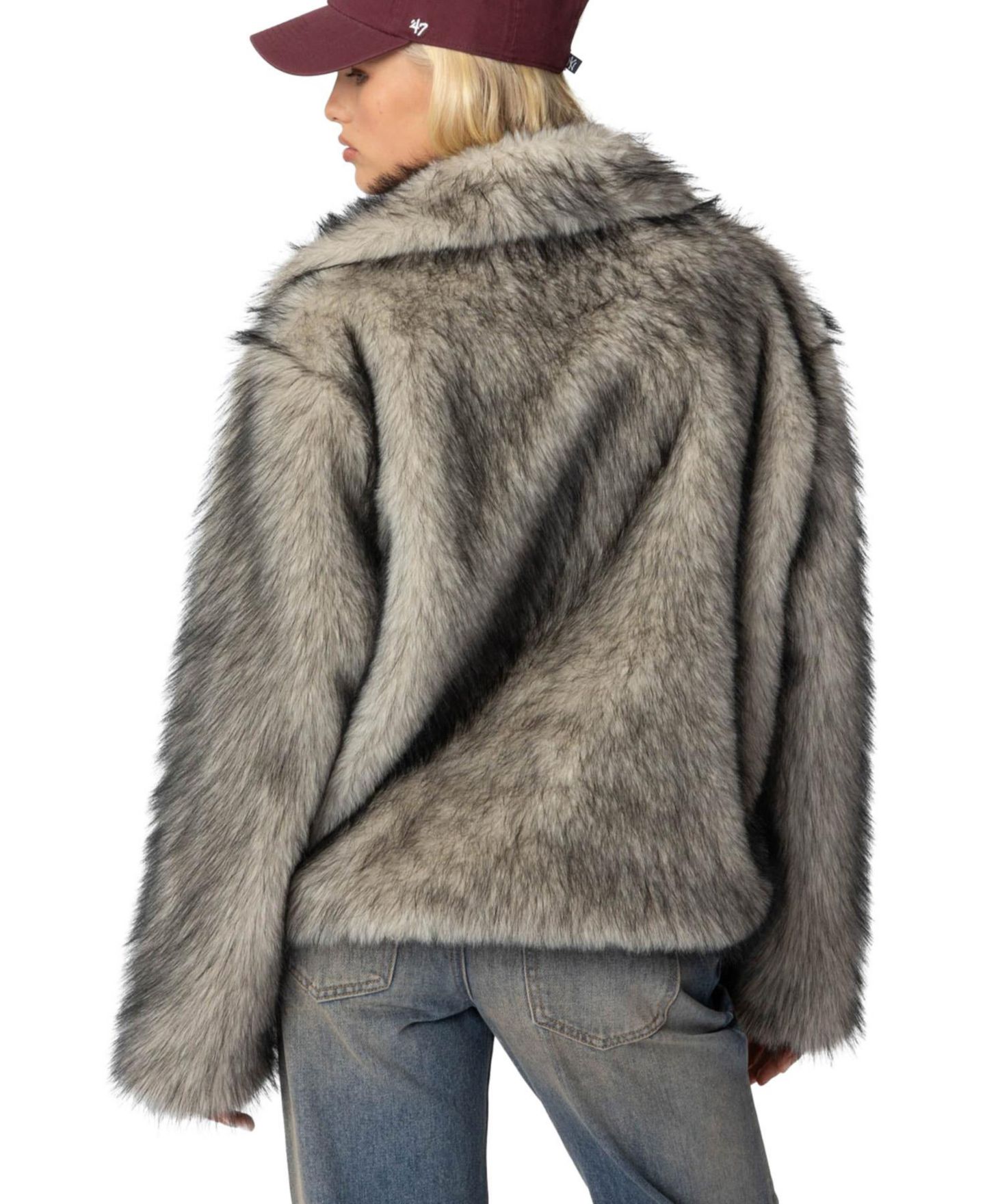 Женская куртка Edikted Mob Wife Faux Fur, цвет: Чёрный белый — фото 3