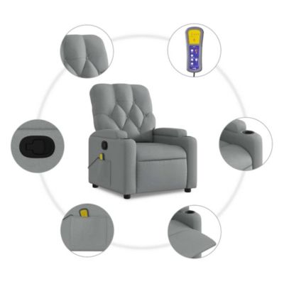 Massage Recliner Chair Light Gray Fabric