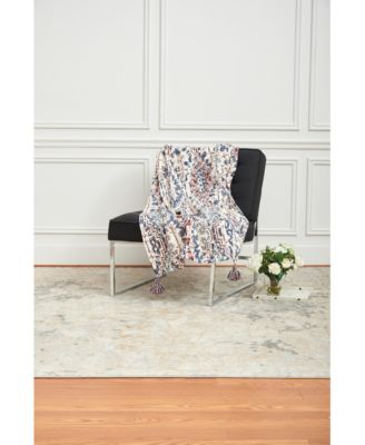 Taarush Red & Blue Grunge Pattern w/ Tassels Cotton Soft Cozy Accent Accent Throw Blanket