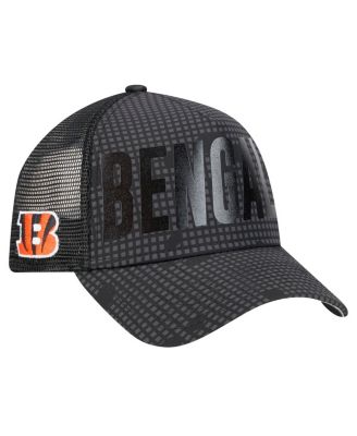 New Era - Men's Black Cincinnati Bengals Midnight Ink Tonal Text A-Frame Trucker 9FORTY Adjustable Hat