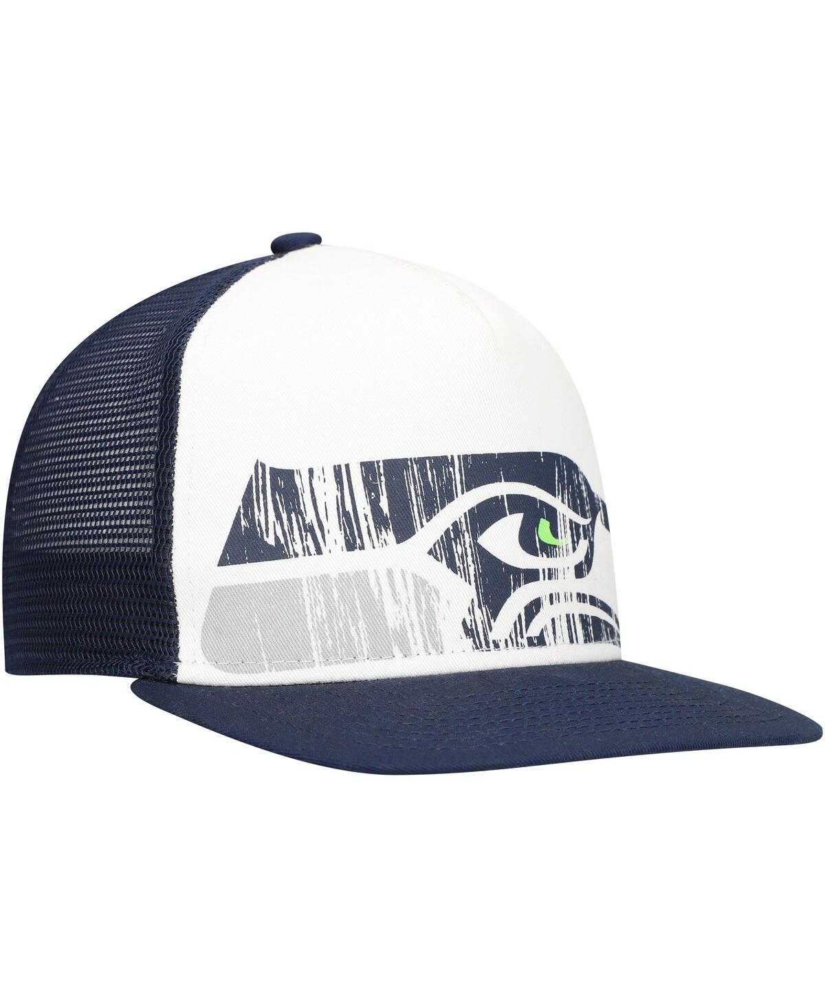 New Era Big Boys And Girls White/college Navy Seattle Seahawks Distressed 9fifty A-frame Snapback Hat In White,college Navy