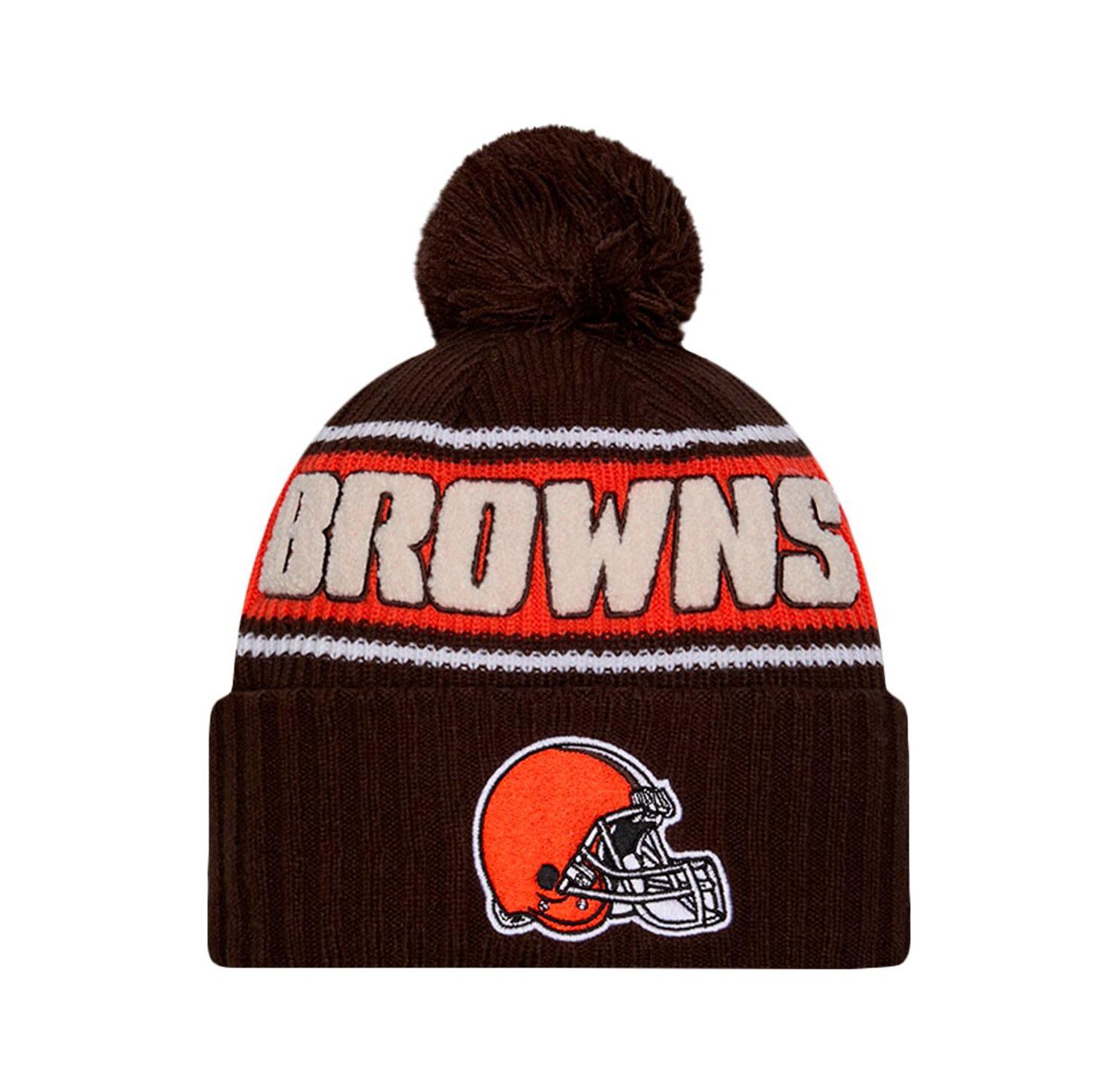 Men's Brown Cleveland Browns 2024 Sideline Cuffed Knit Hat with Pom
