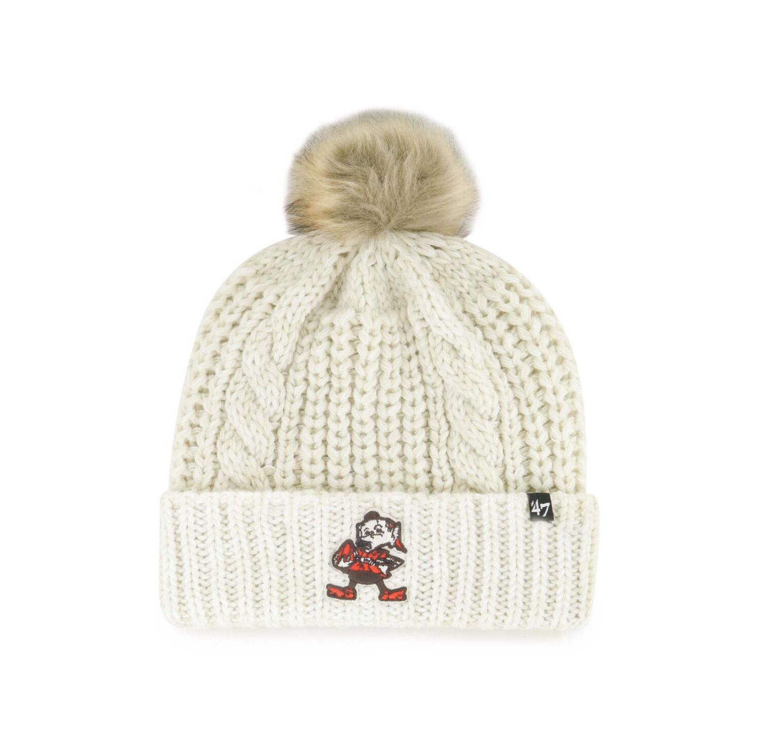 Women's Cream Cleveland Browns Meeko Cuffed Knit Hat with Pom
