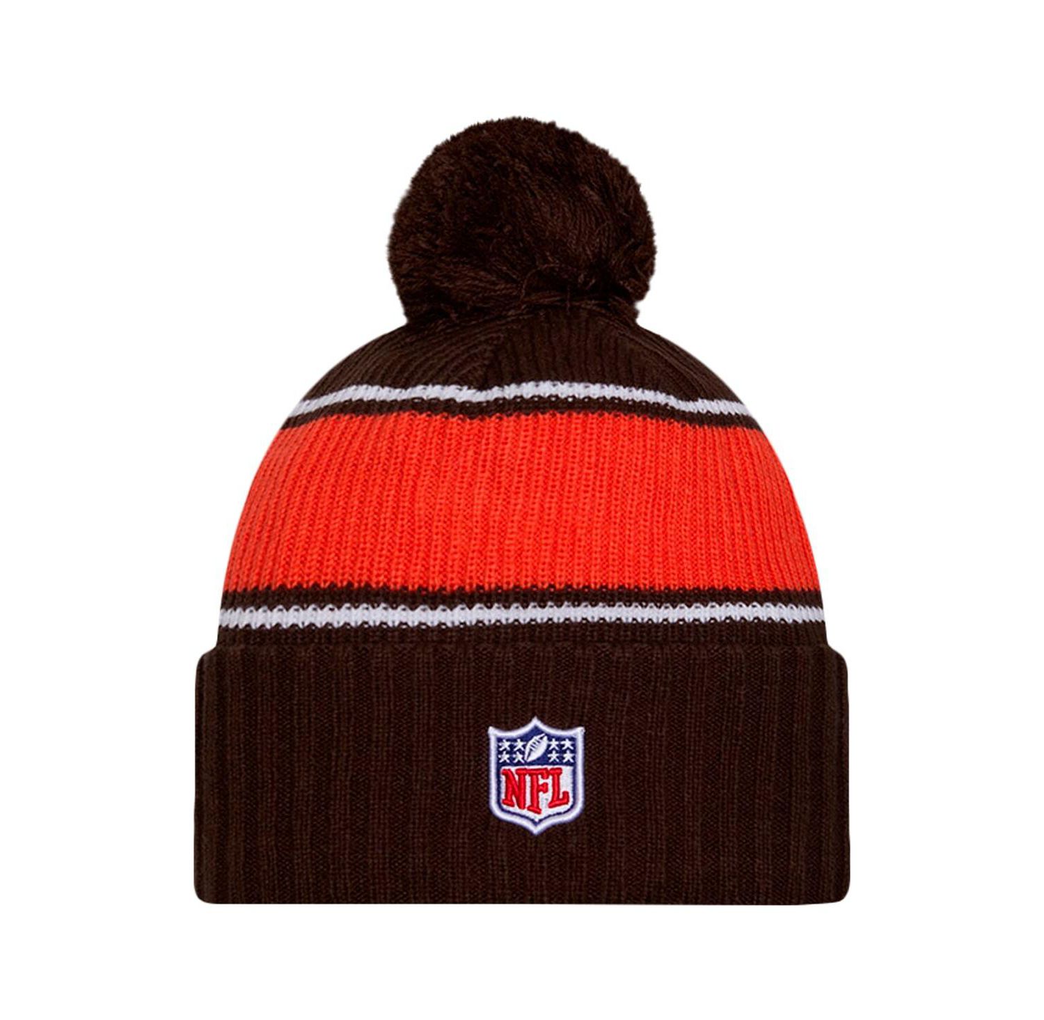Men's Brown Cleveland Browns 2024 Sideline Cuffed Knit Hat with Pom