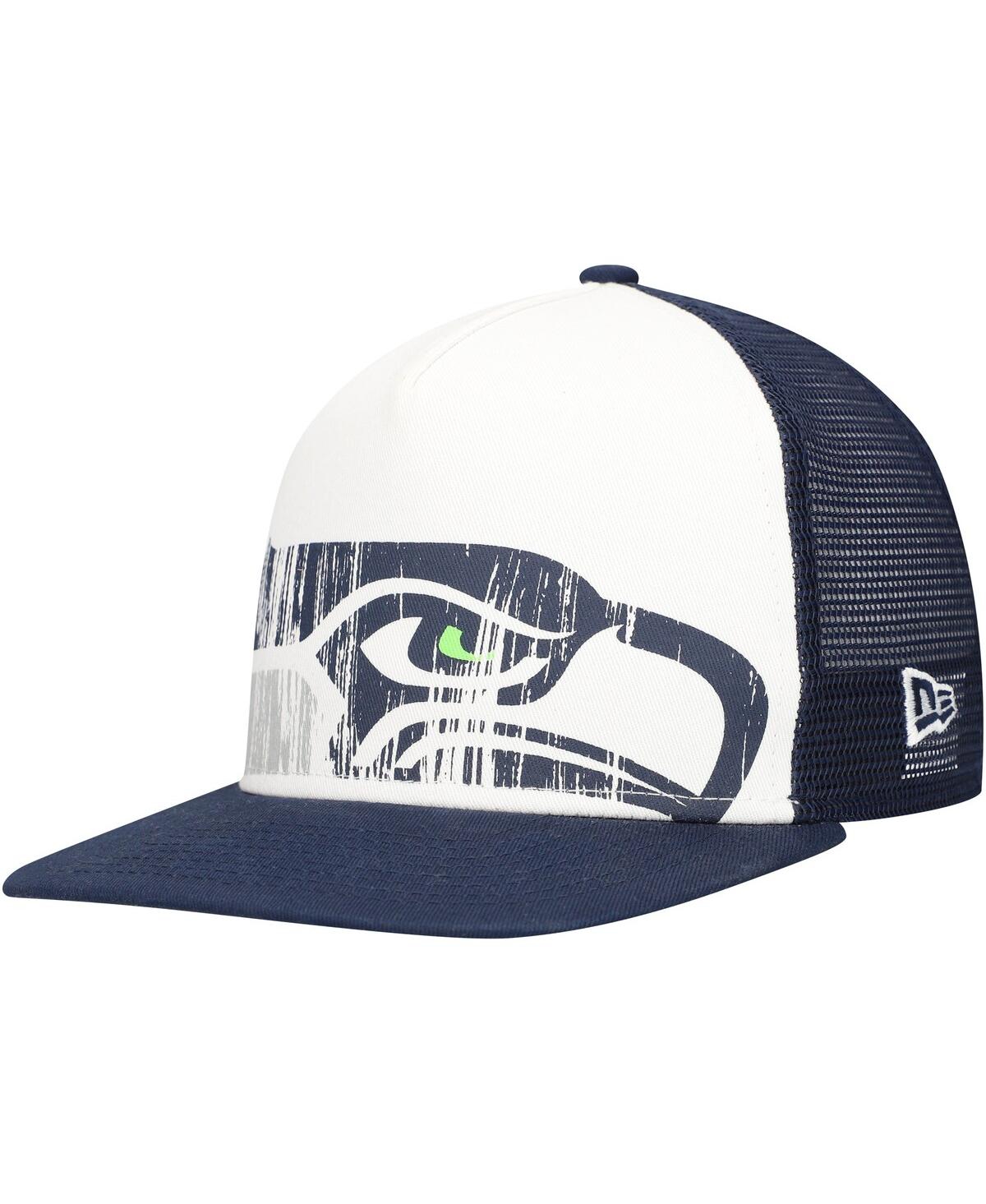 New Era Big Boys And Girls White/college Navy Seattle Seahawks Distressed 9fifty A-frame Snapback Hat In White,college Navy