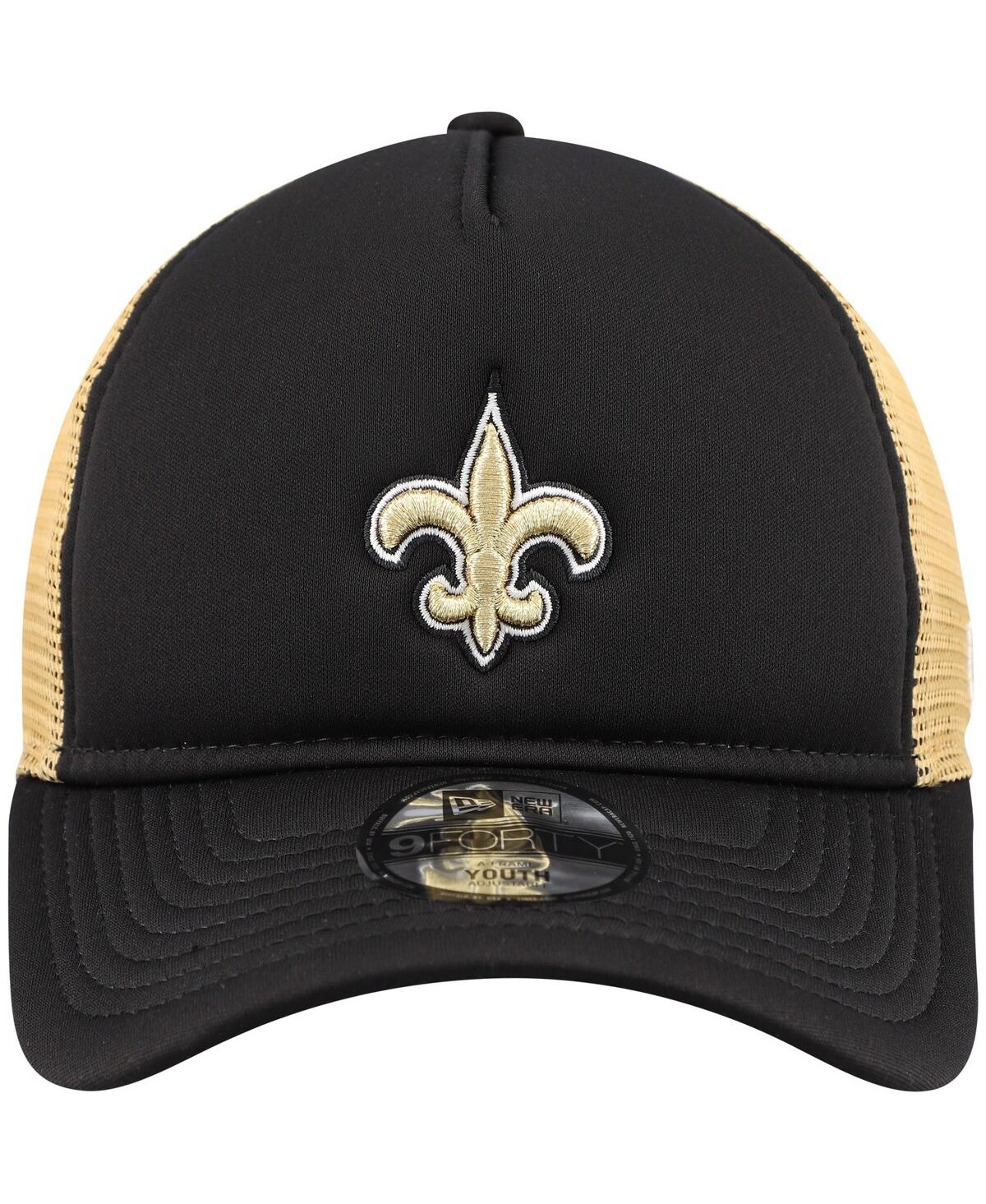 New Era Big Boys And Girls Black New Orleans Saints A-frame 9forty Trucker Adjustable Hat In Black