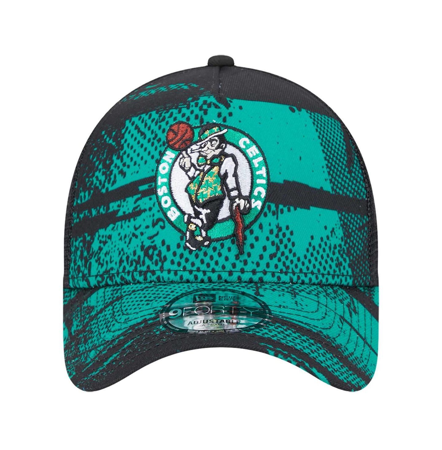 Мужская кепка New Era Black/Kelly Green Boston Celtics Tip Off A-Frame Trucker 9FORTY Adjustable Hat — фото 4