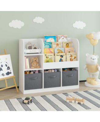 Kids Bookcase and Bookshelf, Multifunctional Bookcase with 3 Collapsible Fabric Drawers