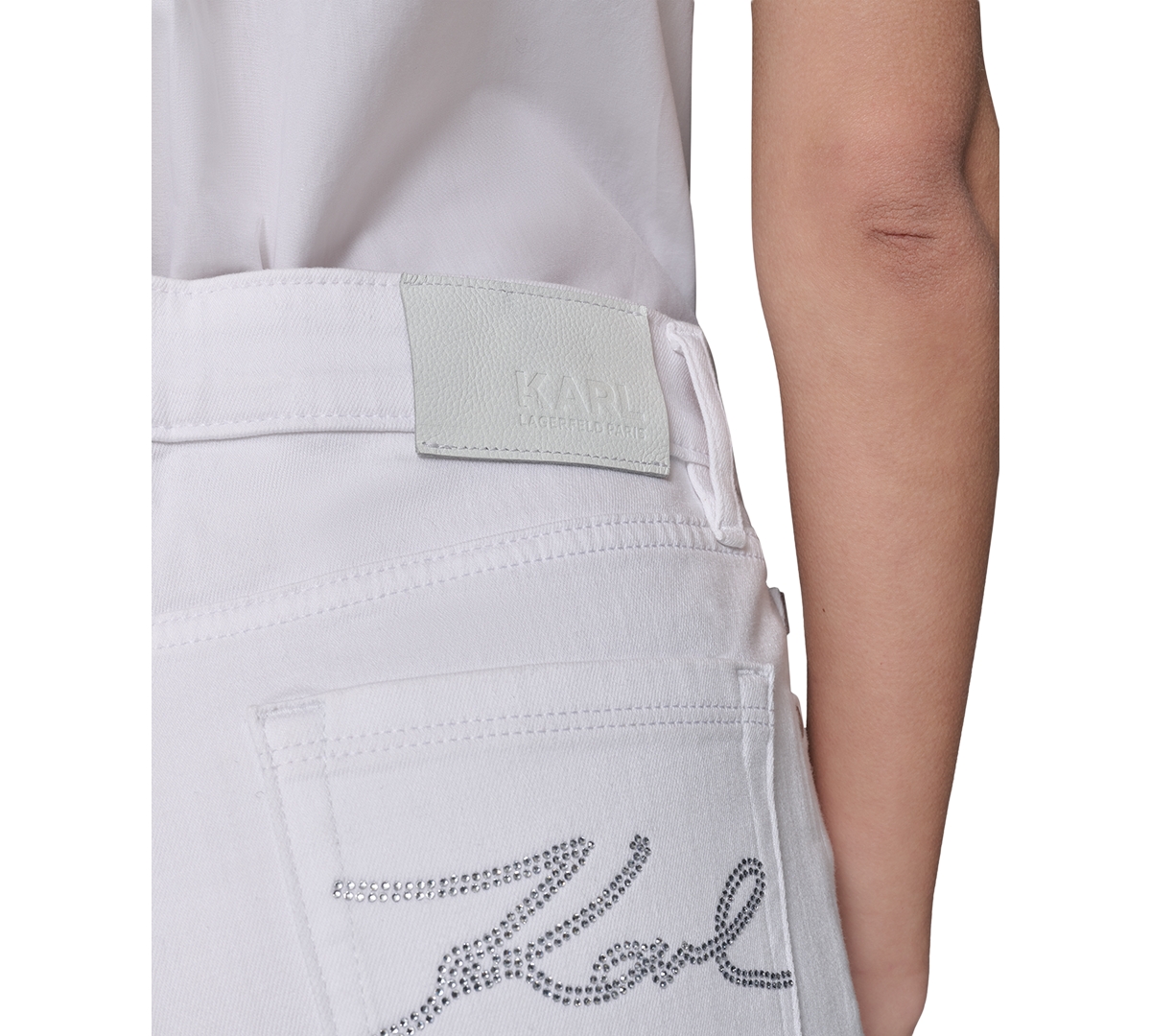 Karl Lagerfeld Petite Crystal-cuff Cropped Jeans