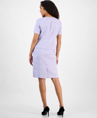 Women's Tweed Square-Neck Button-Front Jacket & Slim Skirt Set, Regular & Petite