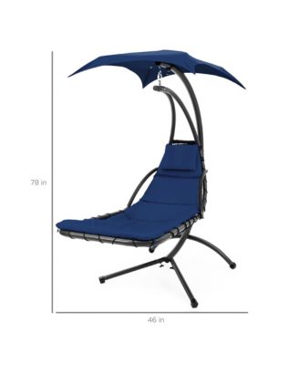 Hanging Curved Chaise Lounge Chair Swing for Backyard, Patio w/ Pillow, Shade, Stand