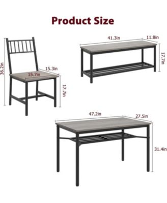 Dining Table Set for 4 Kitchen Table With Bench & 2 Chairs 4-Piece Dining Table Set w/ Storage Wine Rack Rectangular Dining Furniture Set With Chairs and Bench for Small Space, Apartment