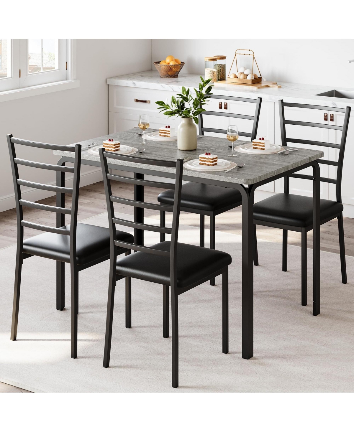 gaomon Dining Table Set for 4, 5 Piece Small Space Dining Set Table with 4 Upholstered Chairs Compact Dinette Set for 4 Kitchen & Dining Room Furnitur