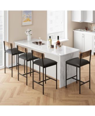 Bar Stools Set of 4, Upholstered Counter Height Bar Stools with Backrest and Footrest, Kitchen Barstools for Island, Counter Bar, Easy Assembly