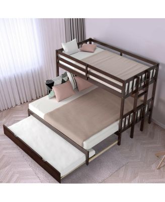 Twin Pull-Out Bunk Bed with Trundle Wooden Ladder