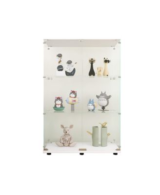 Two-door Glass Display Cabinet 3 Shelves with Door, Floor Standing Curio Bookshelf for Living Room Bedroom Office