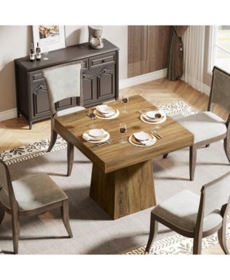 Square Dining Table for 4, 31.5-Inch Kitchen Table Small Dinner Table with Sturdy Pedestal Base, Farmhouse Dining Room Table