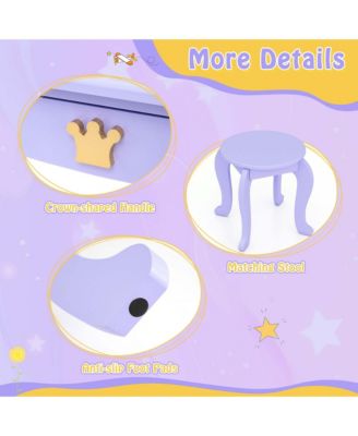 Kids Vanity Set Princess Vanity Table & Chair Set with Lighted Mirror