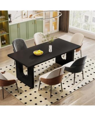 71" inch Wood Pedestal Base, Rectangular Long Modern Dining Table