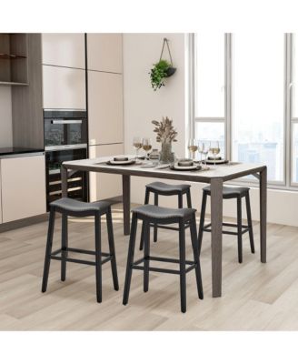 Set of 4 Saddle Bar Stools Bar Height Kitchen Chairs w/ Rubber Wood Legs