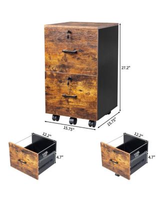 2-Drawer Rolling Wood File Cabinet with Lock