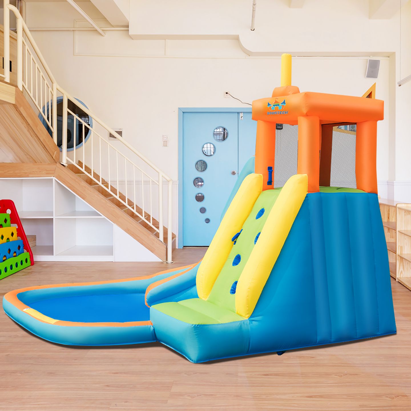 Детская игрушка Costway Castle Water Slide Climbing Wall Bounce House, Up to 3 Players, 3–10 лет, цвет: Синий — фото 7