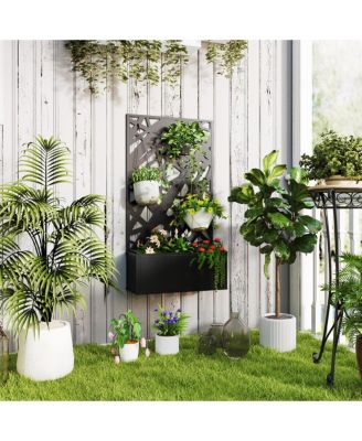 Metal Raised Garden Bed with Privacy Screen Outdoor Planter Box 24"L x 9.1"W x 44.5"H